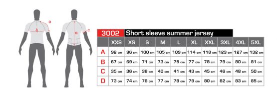 short sleeve jersey - size guide